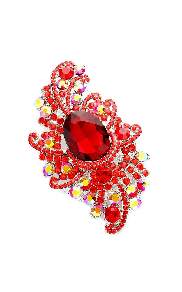 06244 Red Crystal Oval Accented Bouquet Pin Brooch