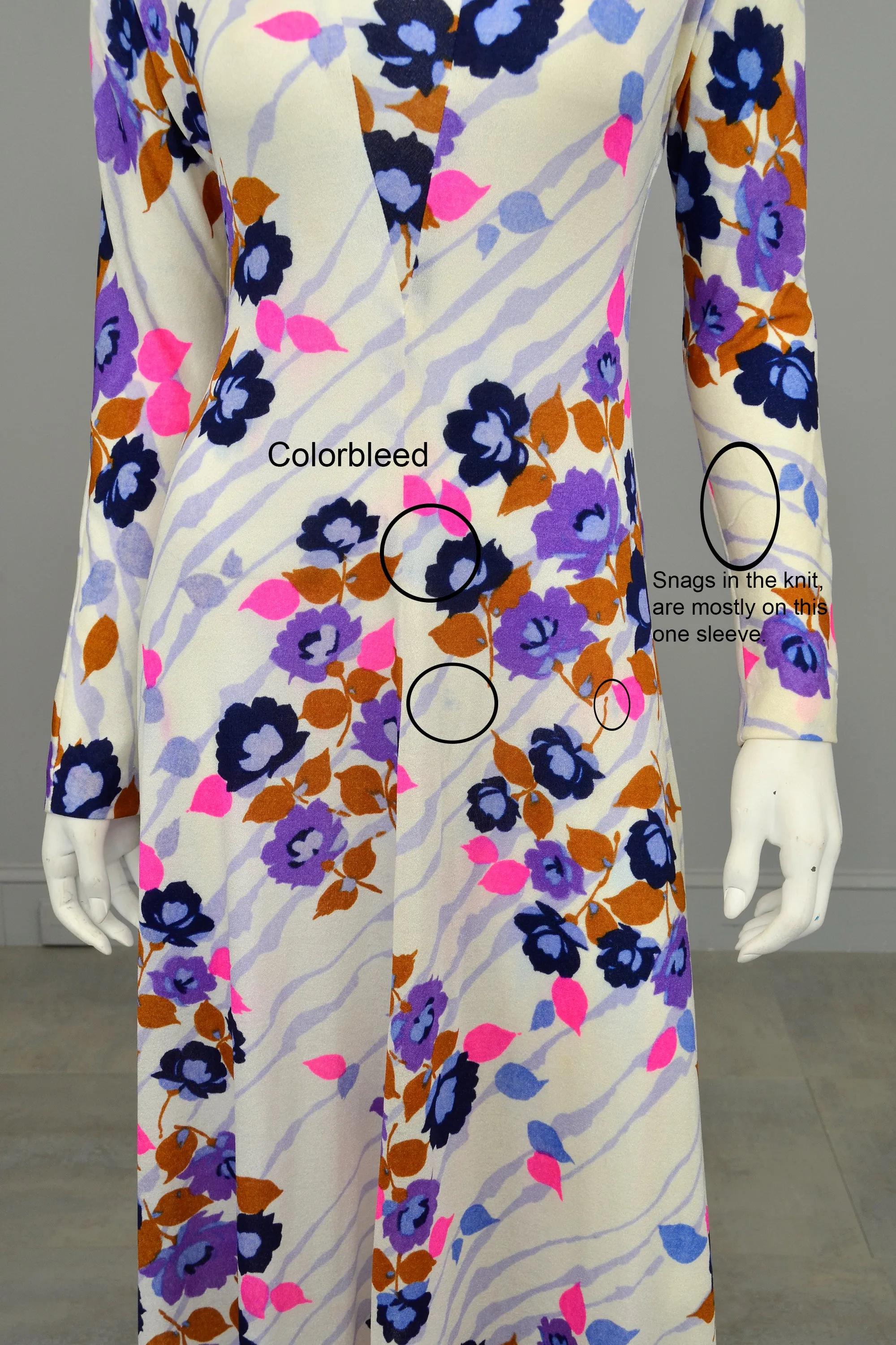 1970s Flower Power Maxi Jersey Dress