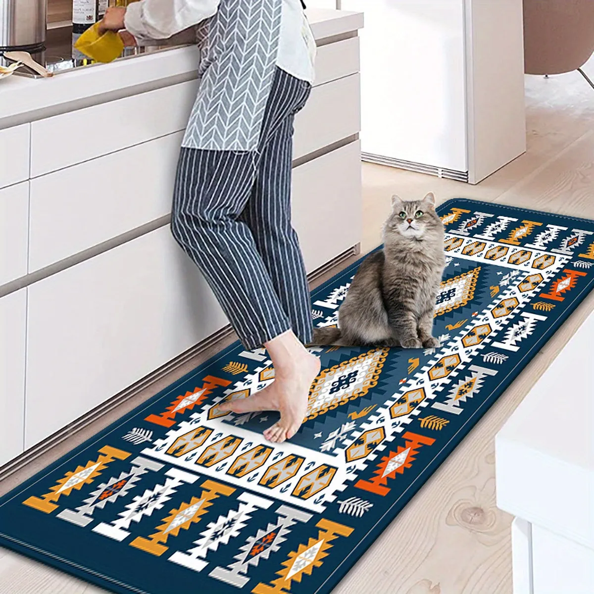 1pc soft Southwest Kitchen rugs, Navy Blue Carpet, runner rugs for kitchen laundry hallway, Dirt-resistant Durable Washable Non-