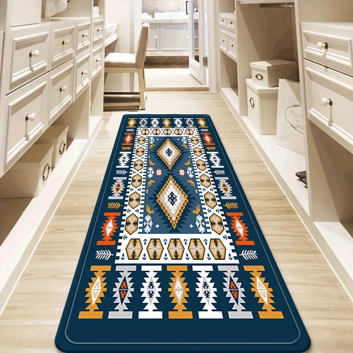 1pc soft Southwest Kitchen rugs, Navy Blue Carpet, runner rugs for kitchen laundry hallway, Dirt-resistant Durable Washable Non-