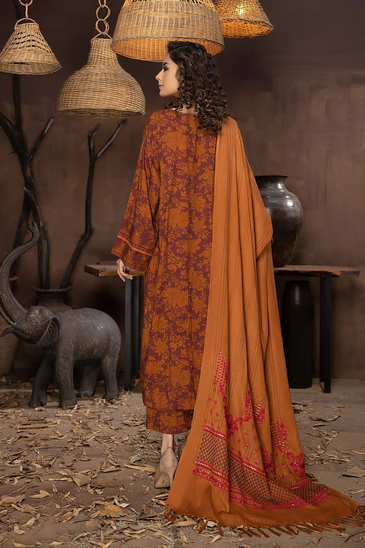 3-Pc Digital Printed Viscose Long Shirt With Viscose Qlot Trouser and Pashmina Shawl CPM22-129