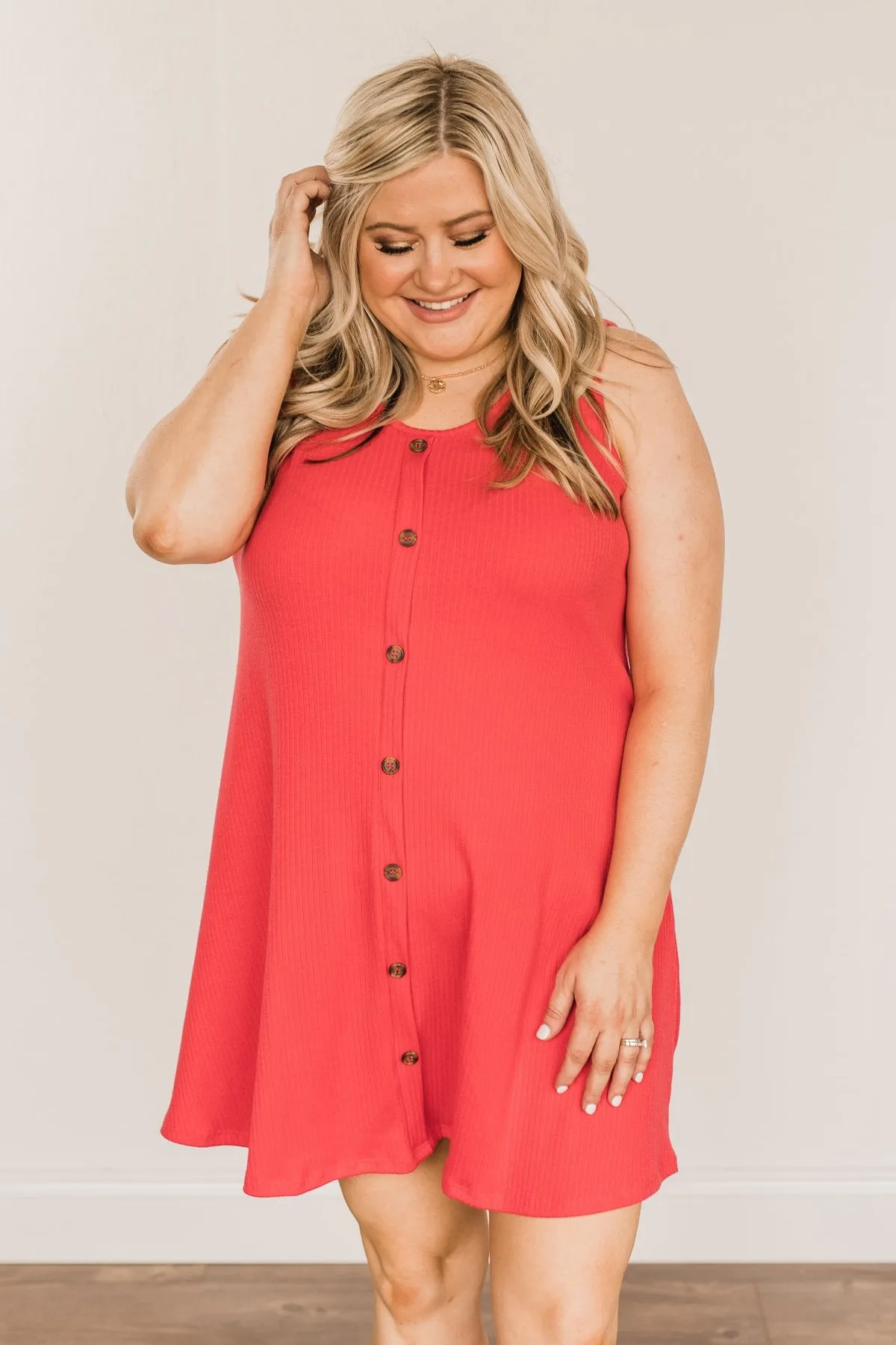 A Glorious Morning Ribbed Knit Dress- Deep Coral