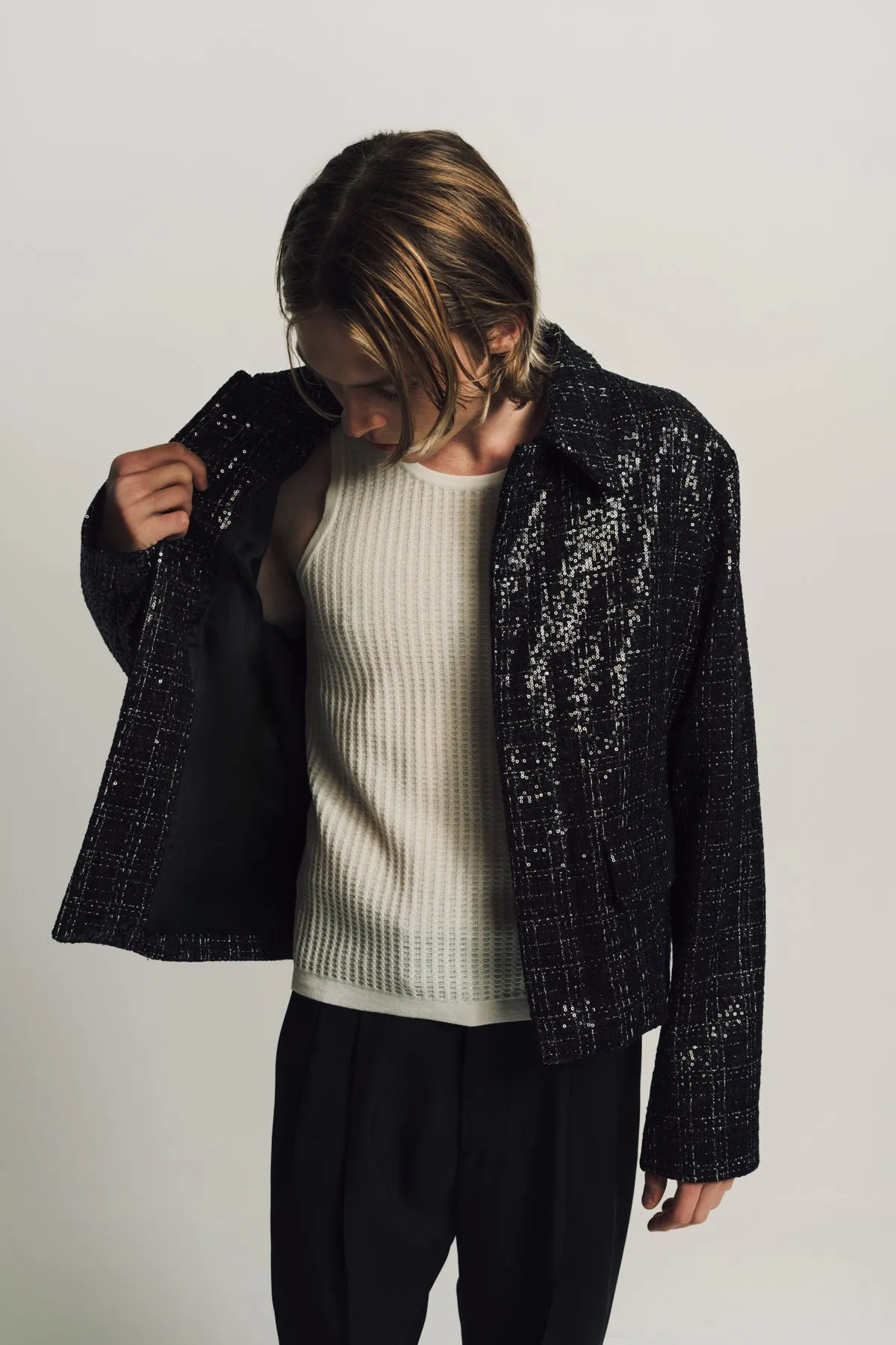 AMIRI | SEQUINED CROPPED CAR COAT