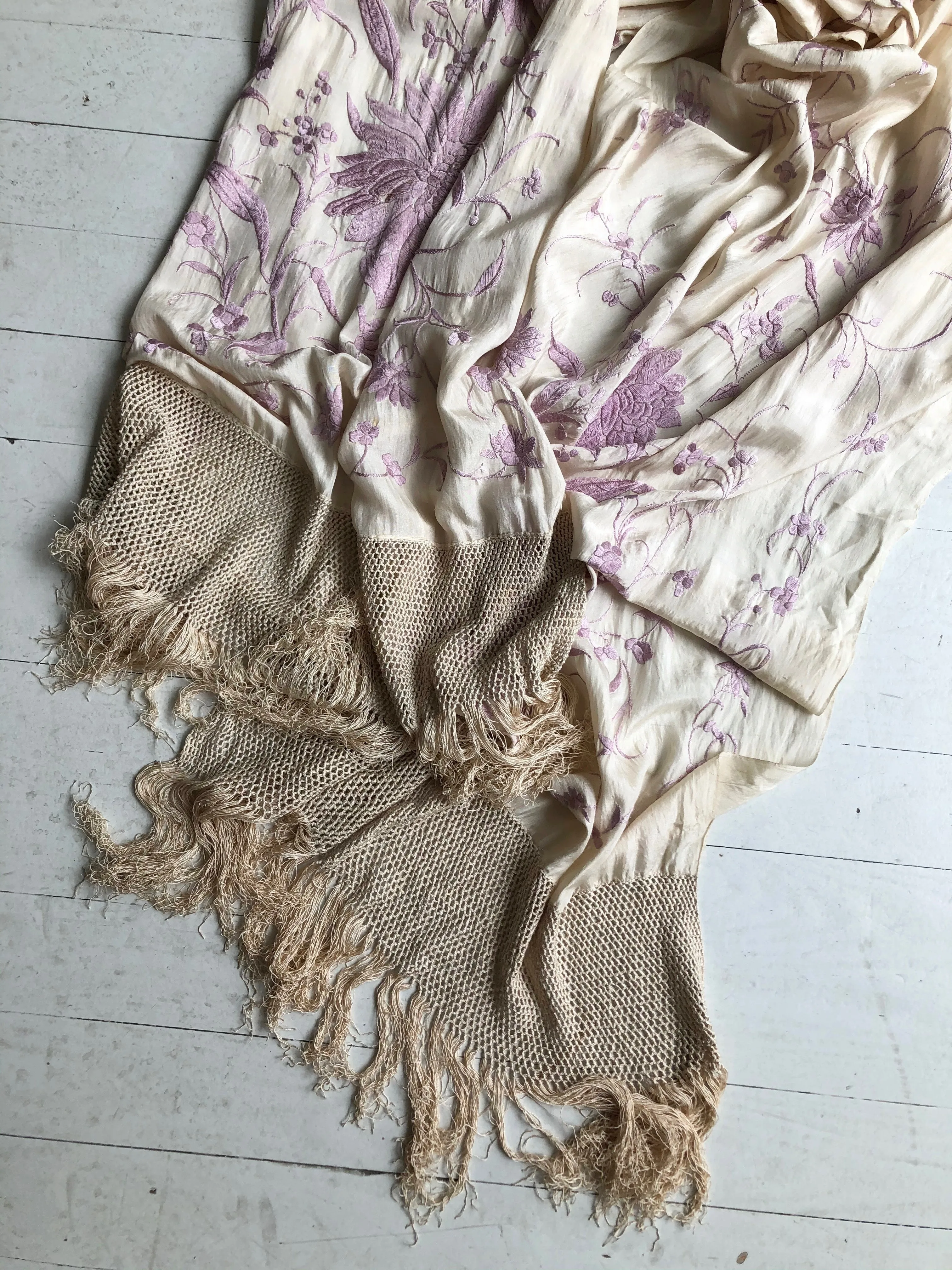 Antique Silk Embroidered Piano Shawl