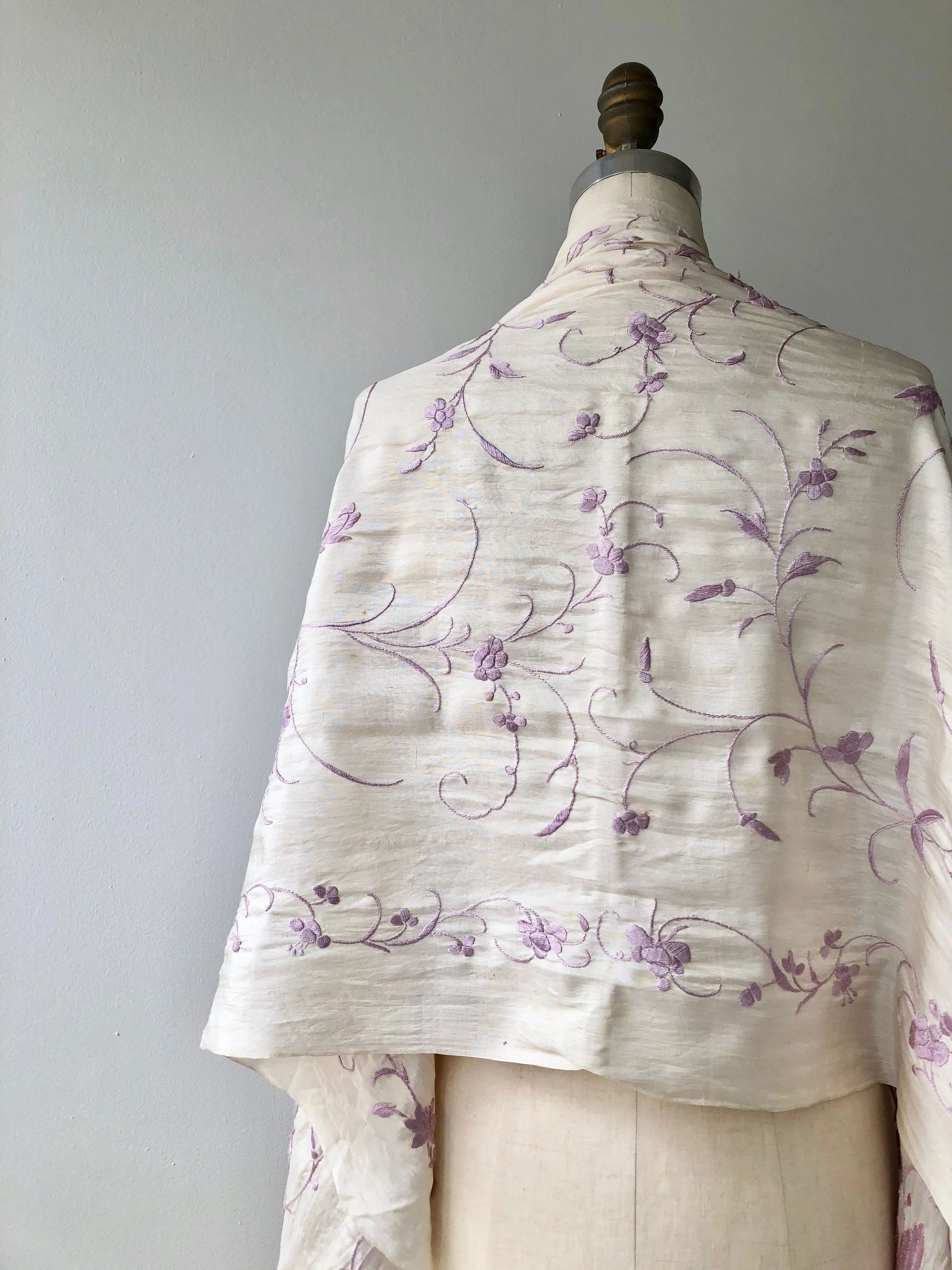 Antique Silk Embroidered Piano Shawl