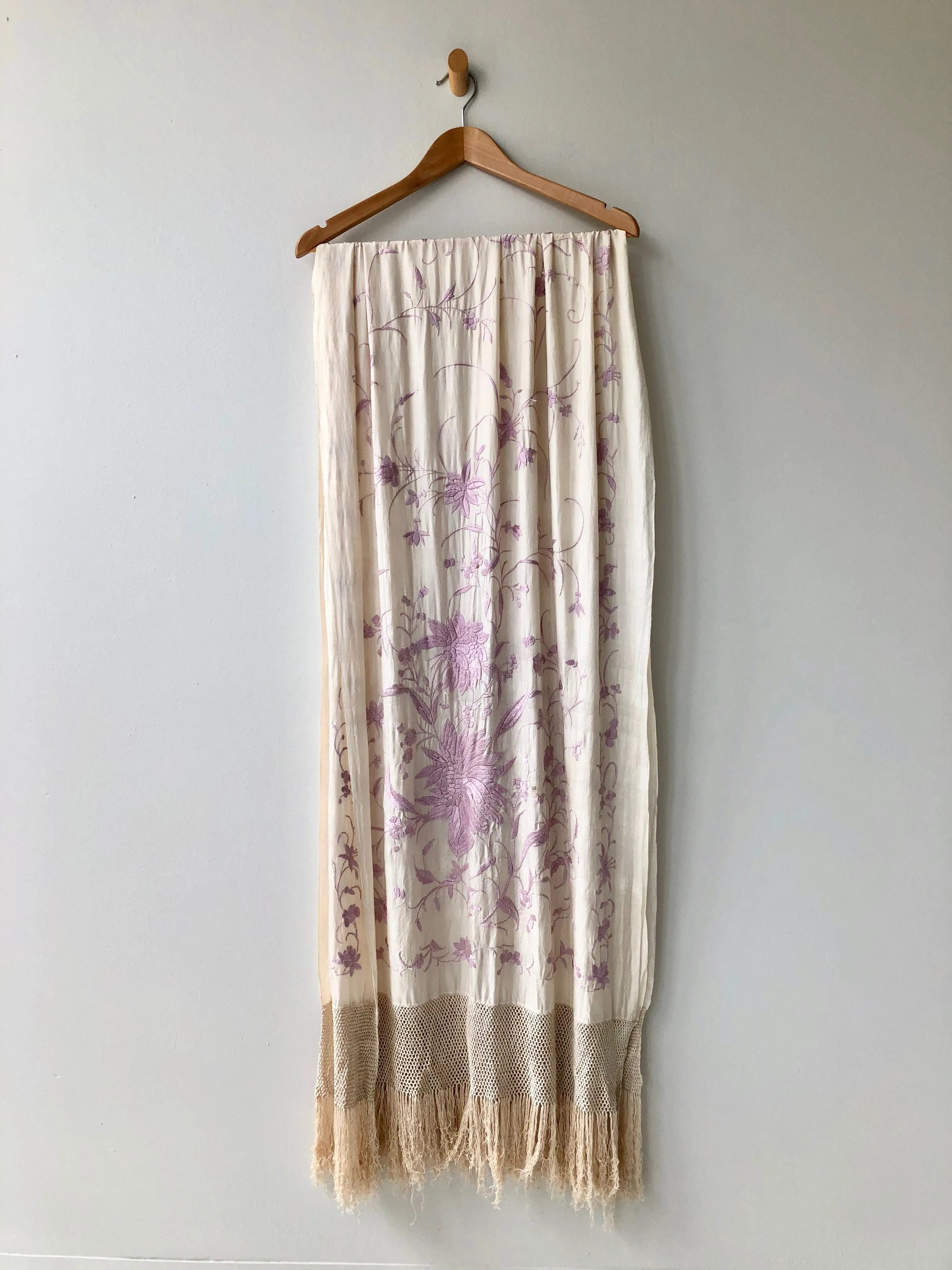 Antique Silk Embroidered Piano Shawl