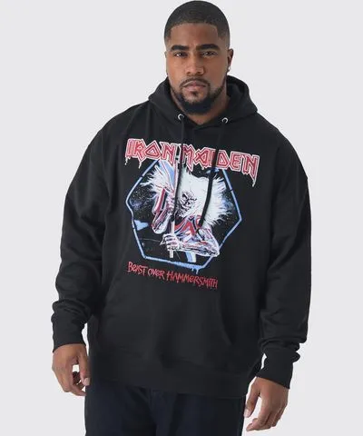 boohoo Mens Plus Oversized Iron Maiden Lisence Print Hoodie