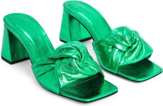 BY FAR Lamar 70mm metallic mules Green