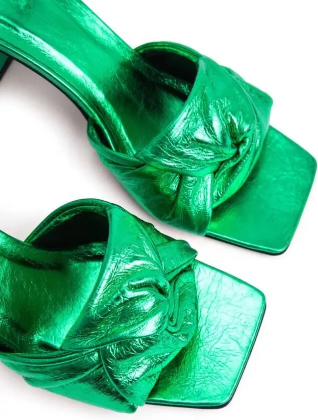 BY FAR Lamar 70mm metallic mules Green