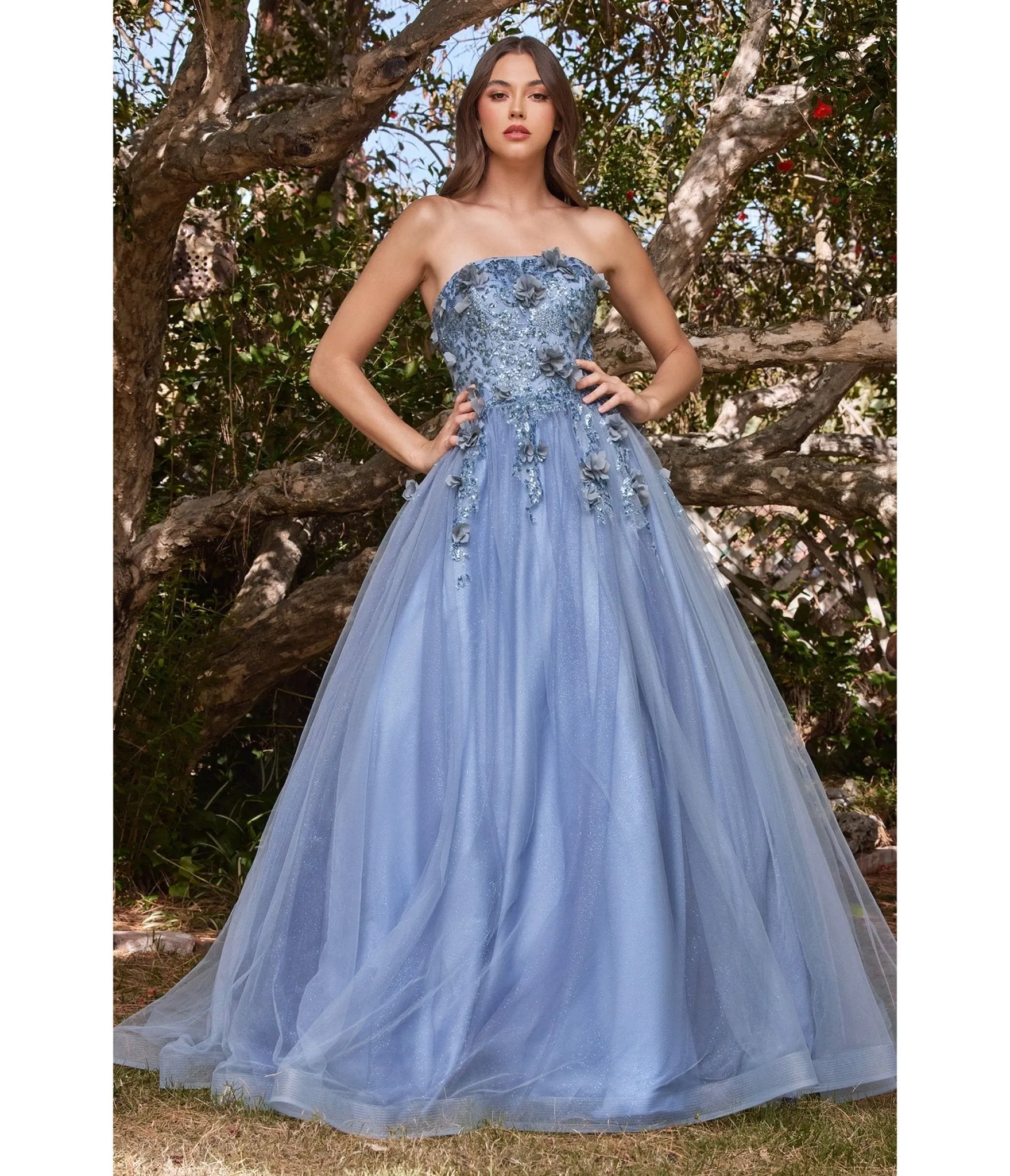 Cinderella Divine  Smokey Blue Off The Shoulder Magical Glitter Prom Ball Gown