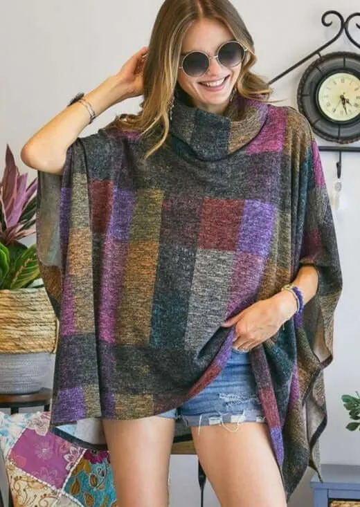 Colorful Turtle Neck Poncho - Clearance Final Sale