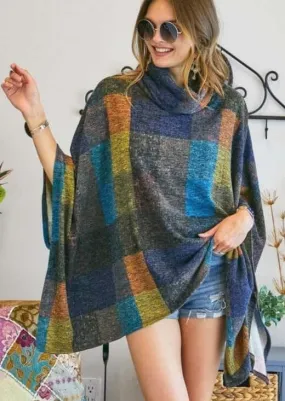 Colorful Turtle Neck Poncho - Clearance Final Sale