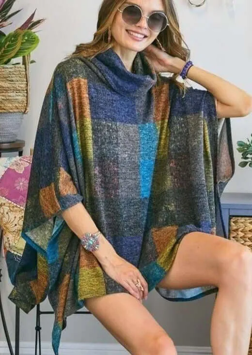 Colorful Turtle Neck Poncho - Clearance Final Sale