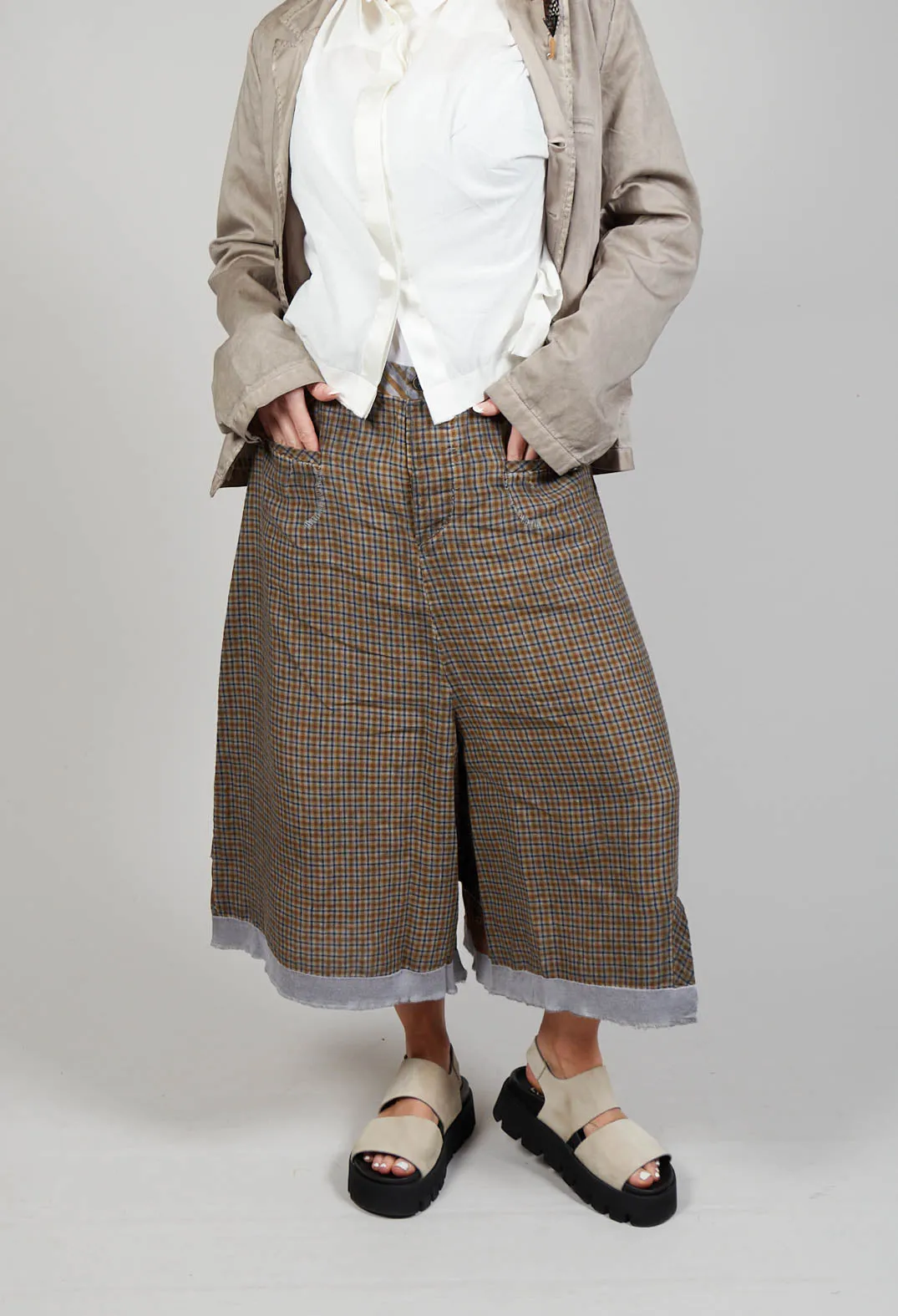 Contrast Waistband Culottes in Original Mustard Check