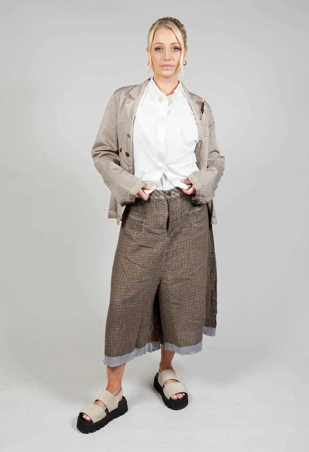 Contrast Waistband Culottes in Original Mustard Check