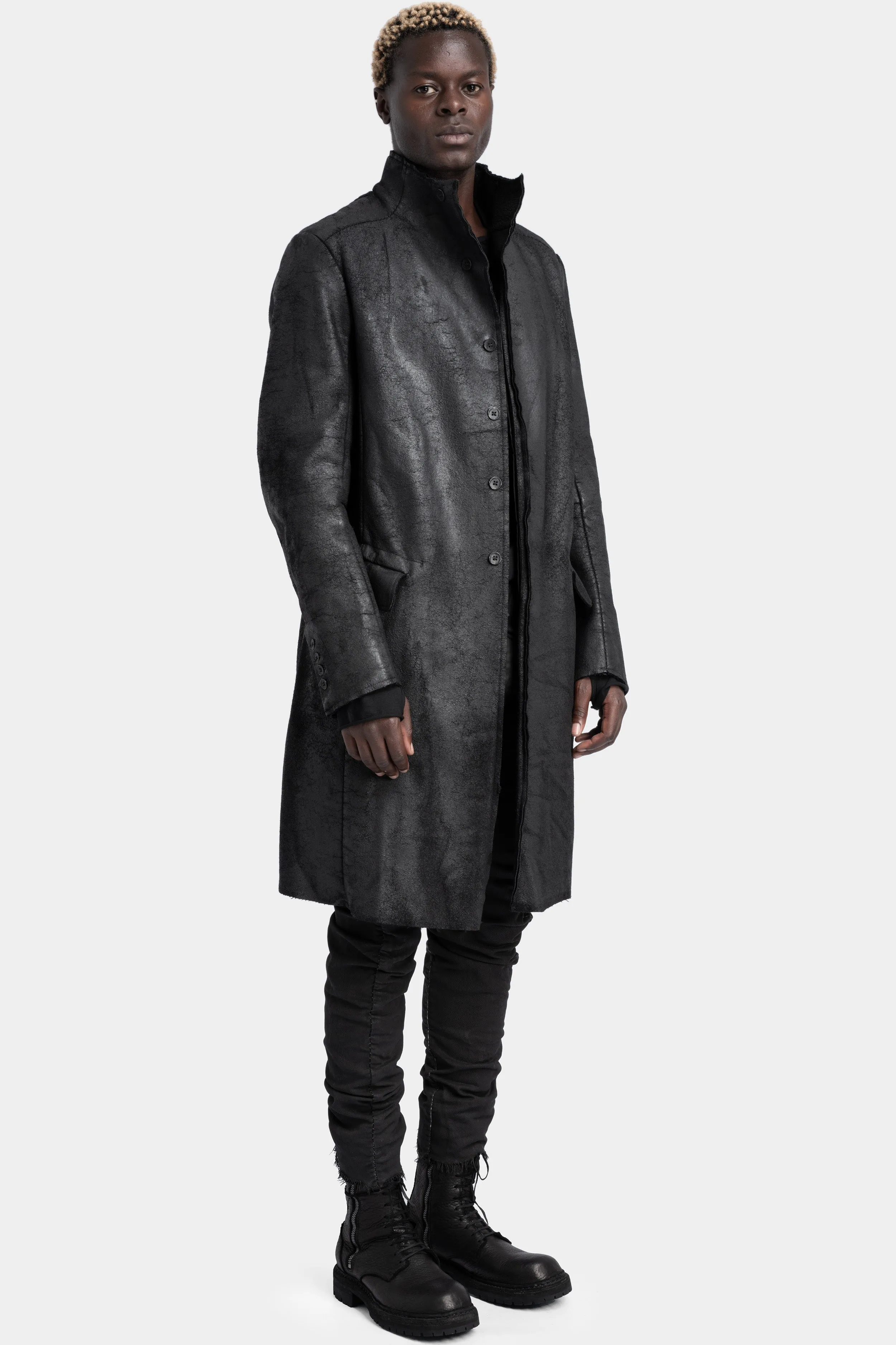 Crackled coated wool coat