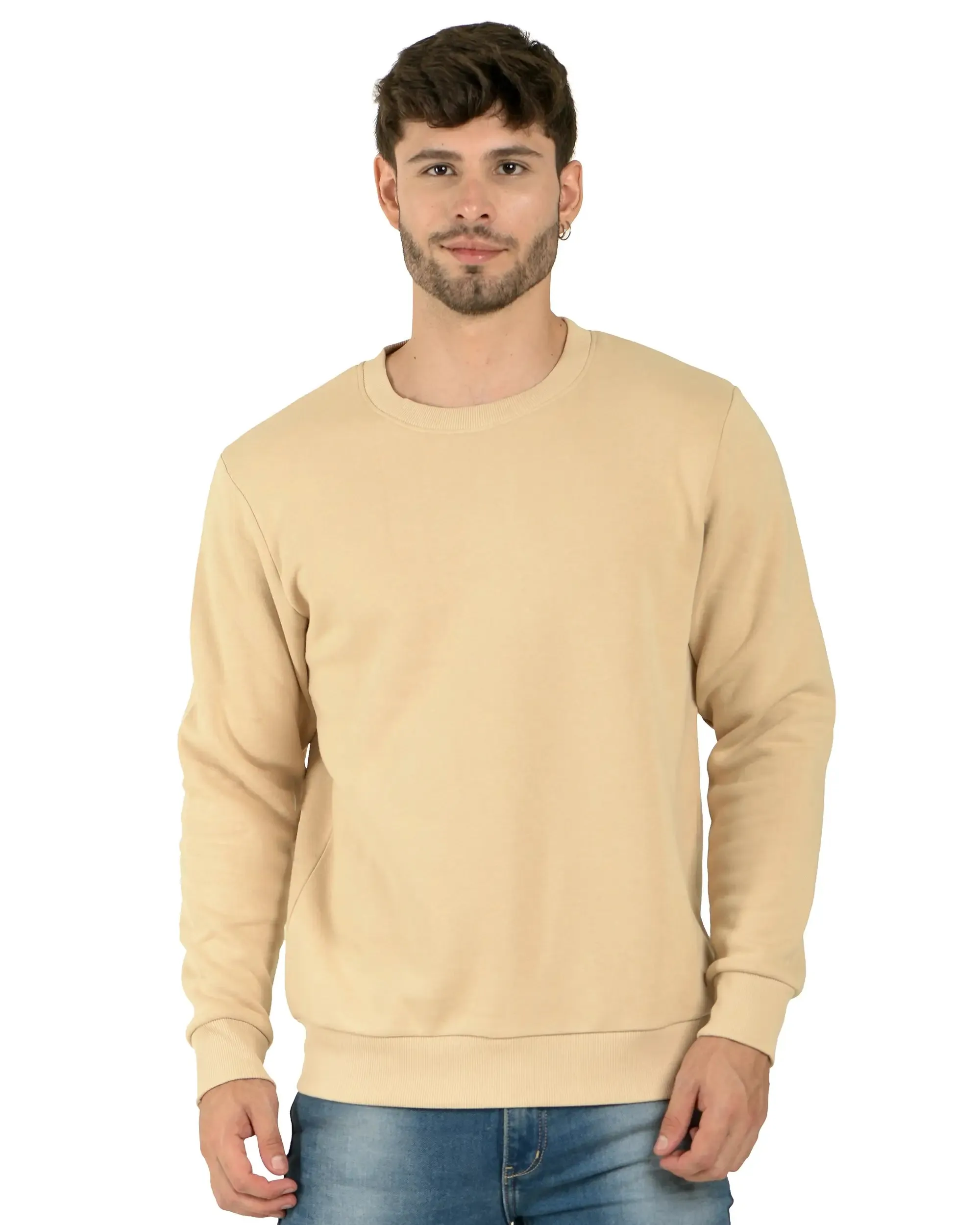 Crew Neck Sweatshirt(Unisex)  Beige-50/50 Fleece