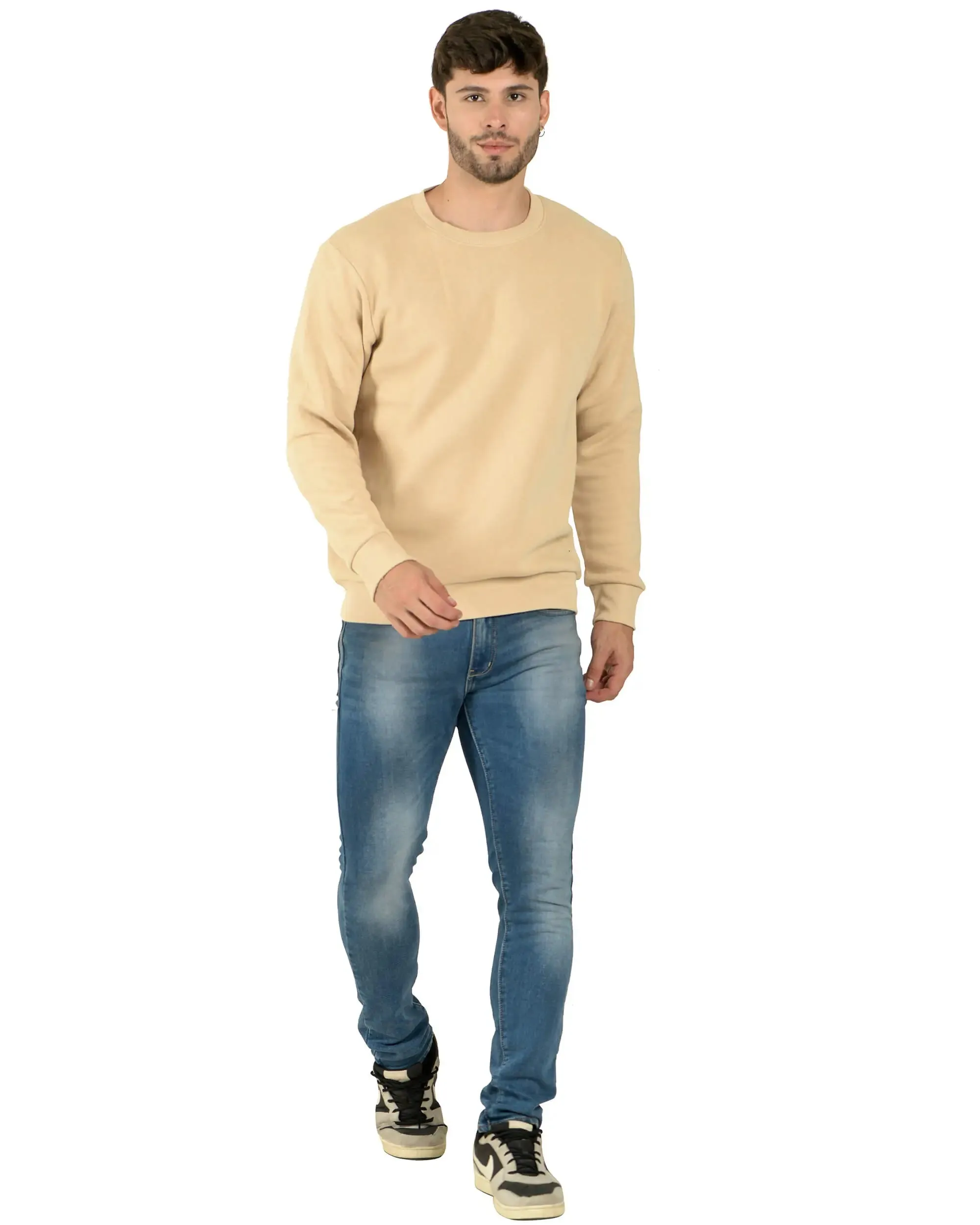 Crew Neck Sweatshirt(Unisex)  Beige-50/50 Fleece