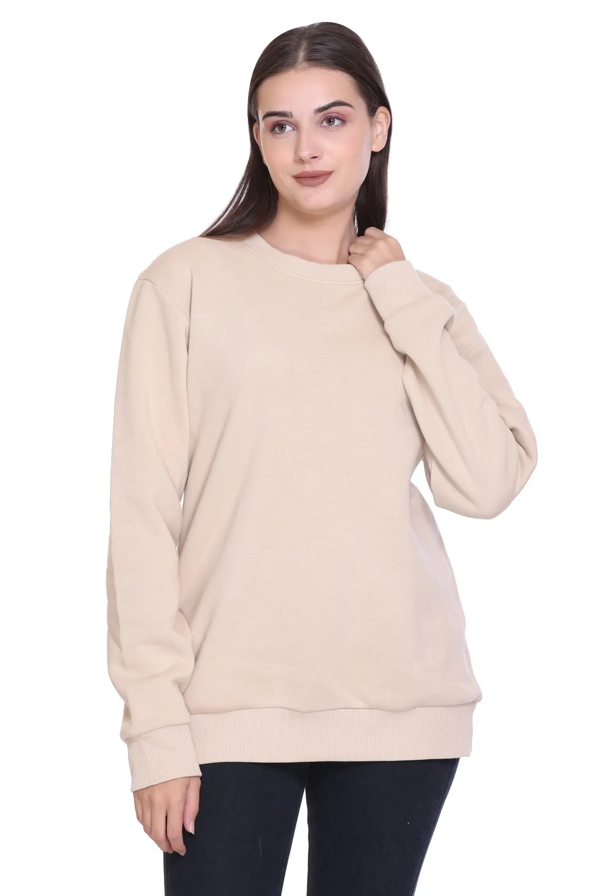 Crew Neck Sweatshirt(Unisex)  Beige-50/50 Fleece