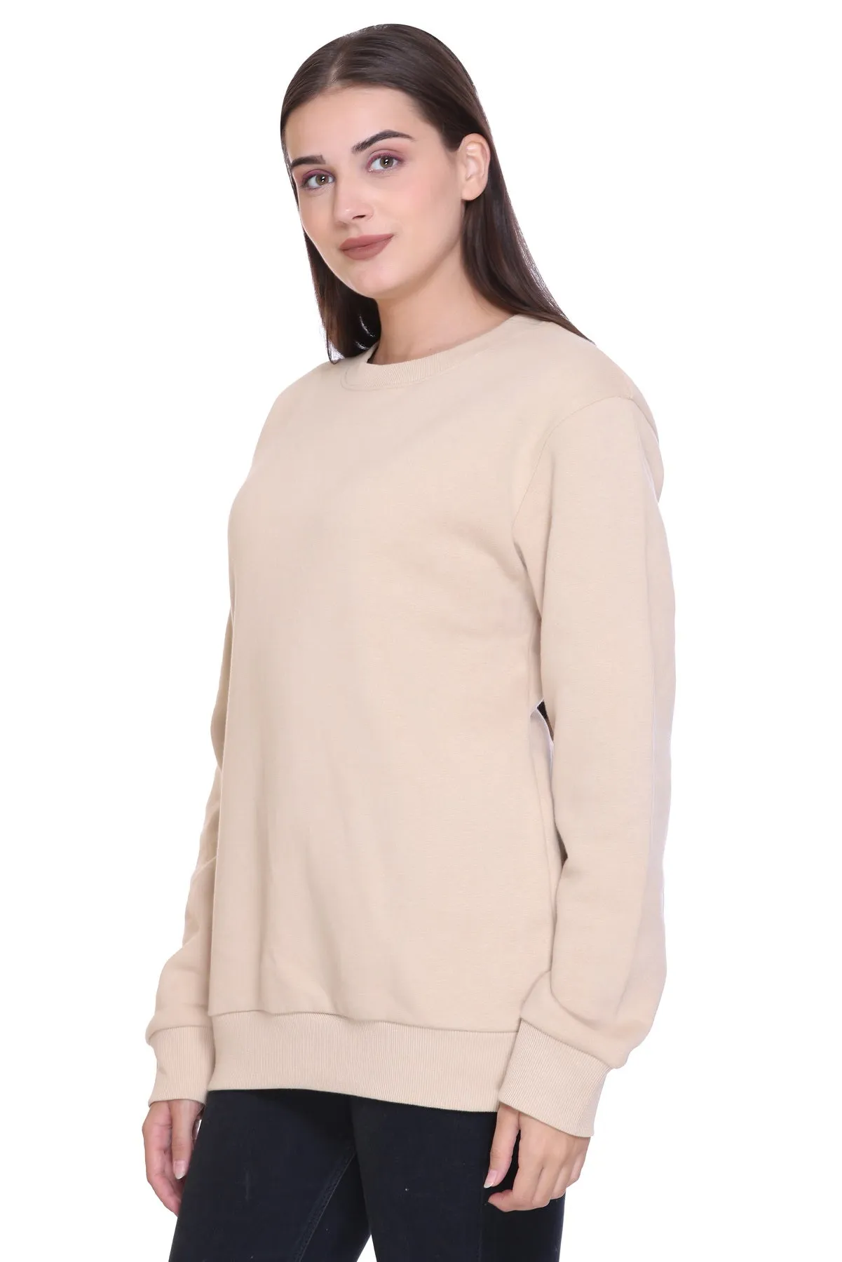 Crew Neck Sweatshirt(Unisex)  Beige-50/50 Fleece