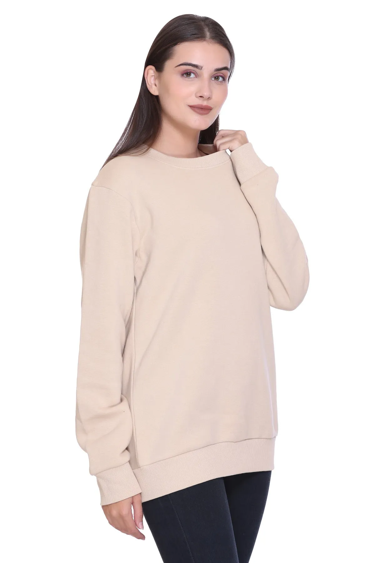 Crew Neck Sweatshirt(Unisex)  Beige-50/50 Fleece