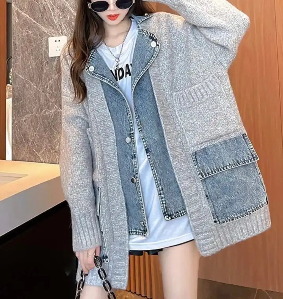 Denim Pocket  Sweater