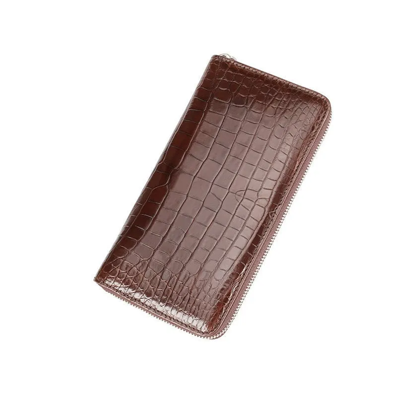 Designer Men Crocodile Leather Long Wallet Luxury Business Zipper Clutch Multi Card Slots Wallet