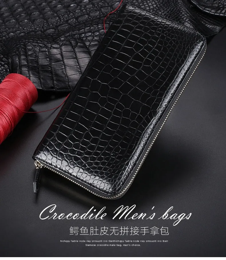 Designer Men Crocodile Leather Long Wallet Luxury Business Zipper Clutch Multi Card Slots Wallet