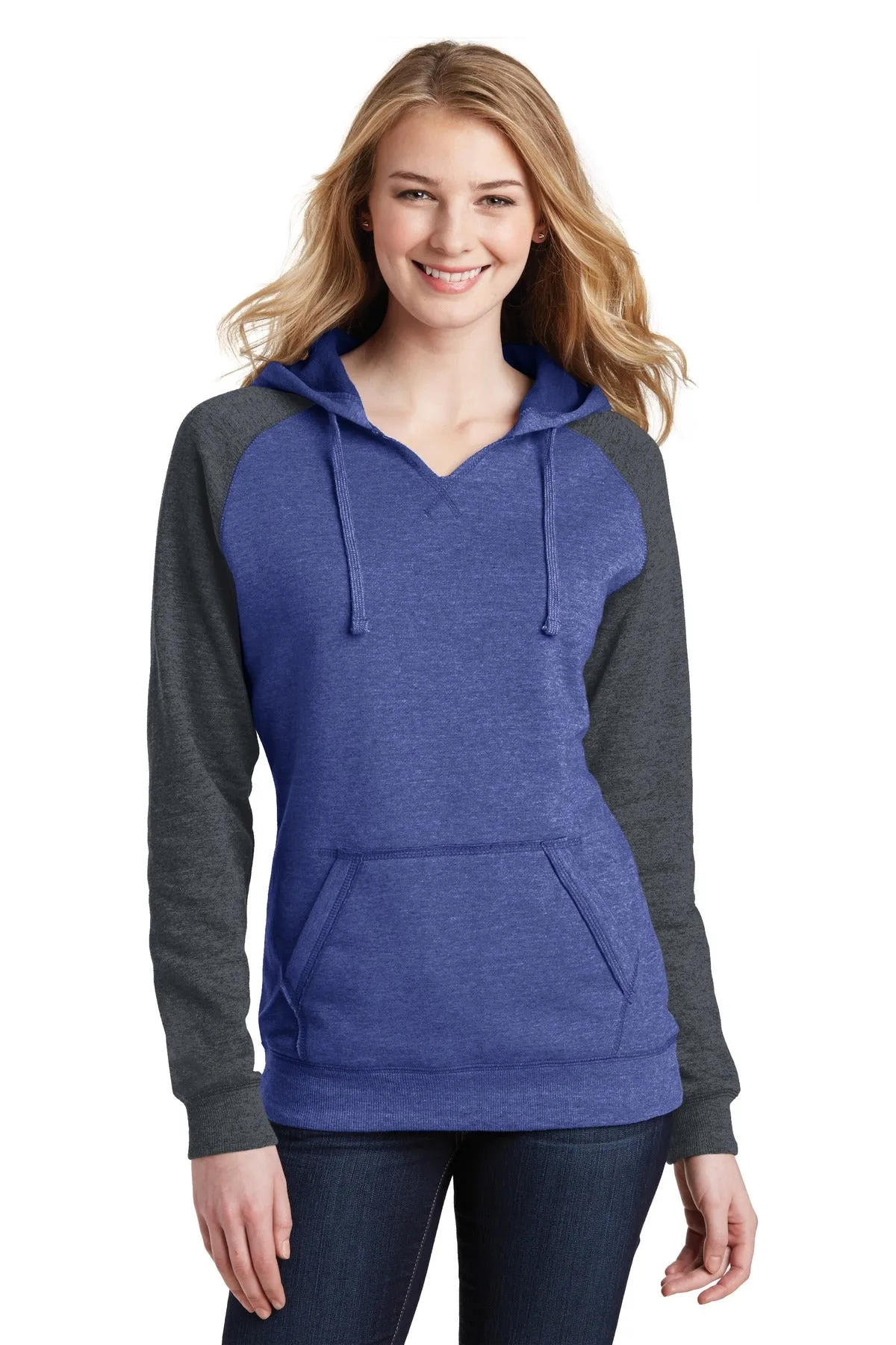 District Women's Lightweight Fleece Raglan Hoodie.  DT296