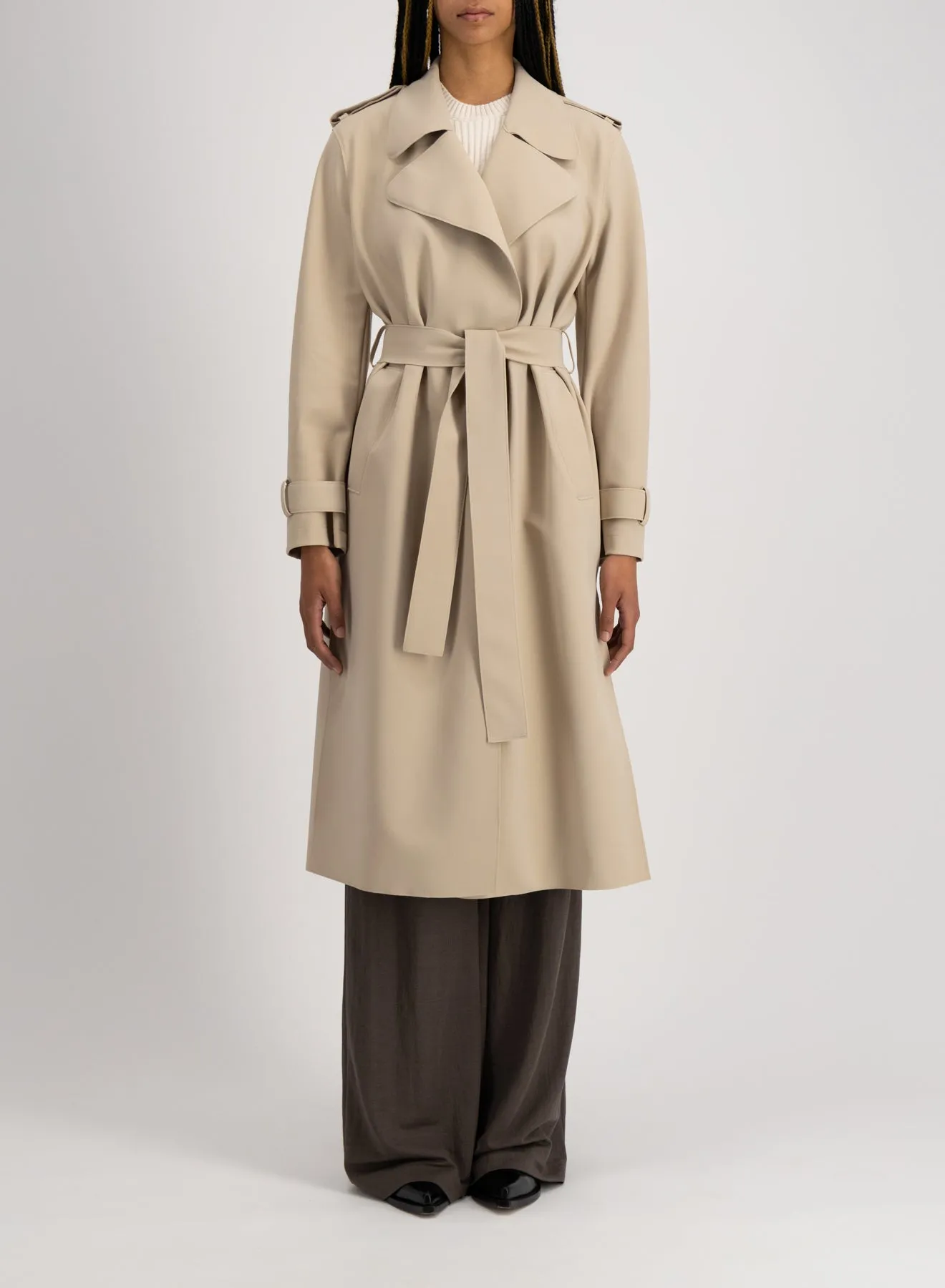 Double Vent Trench Coat Scuba in Sand