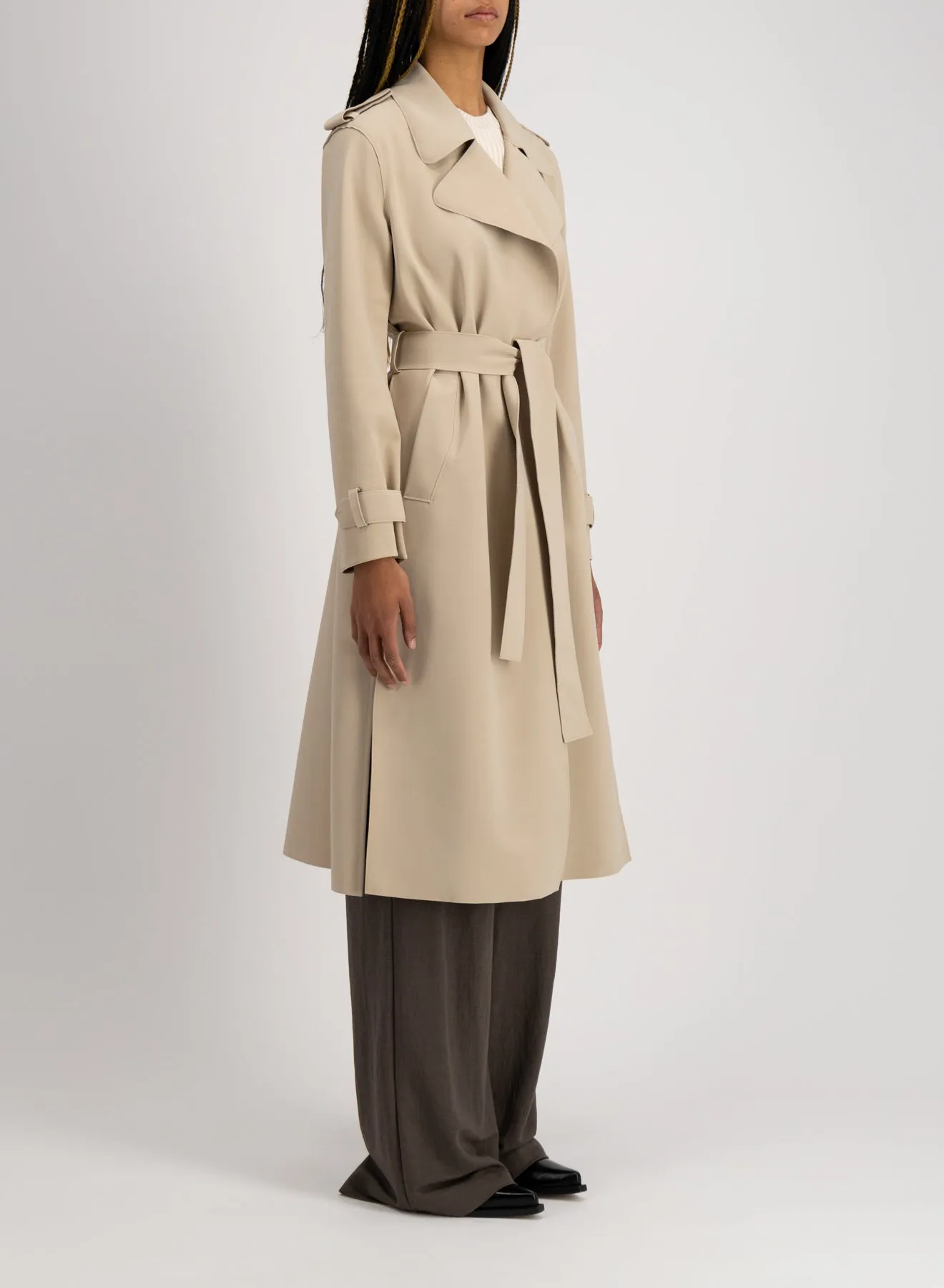 Double Vent Trench Coat Scuba in Sand