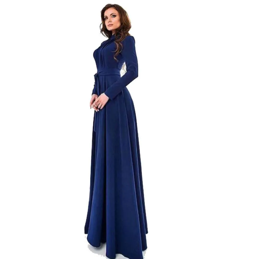 Dress Party Evening Elegant Long Sleeve Slim Dress Maxi Dress Solid Blue Dress Vestidos De Festa Vestido Longo#C805 SM6