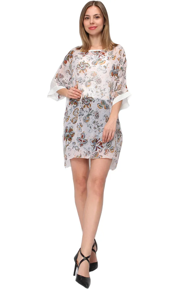 EAP9327 Paisley Print Chiffon Poncho