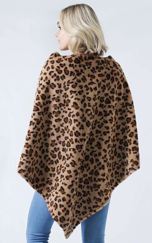 EAP9869 Leopard Pattern Faux Fur Poncho