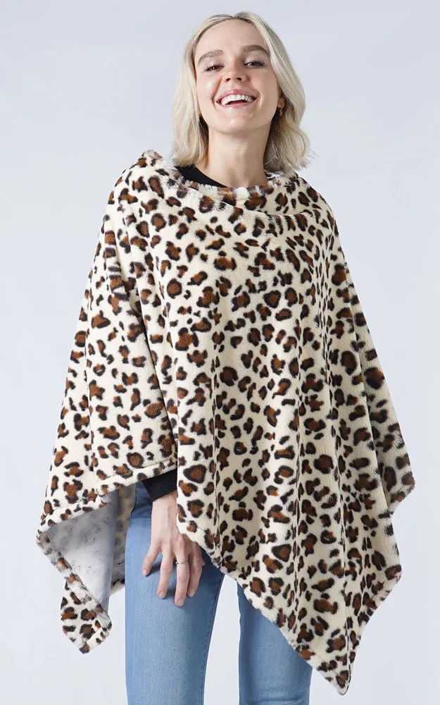 EAP9869 Leopard Pattern Faux Fur Poncho