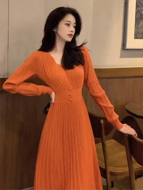 Elegant and Pretty Dresses Korean Fashion Knitwear Long Sleeve V-neck