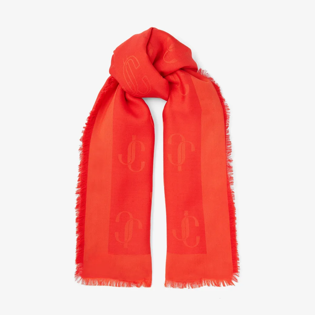 Emani Paprika JC Monogram Silk and Wool Shawl