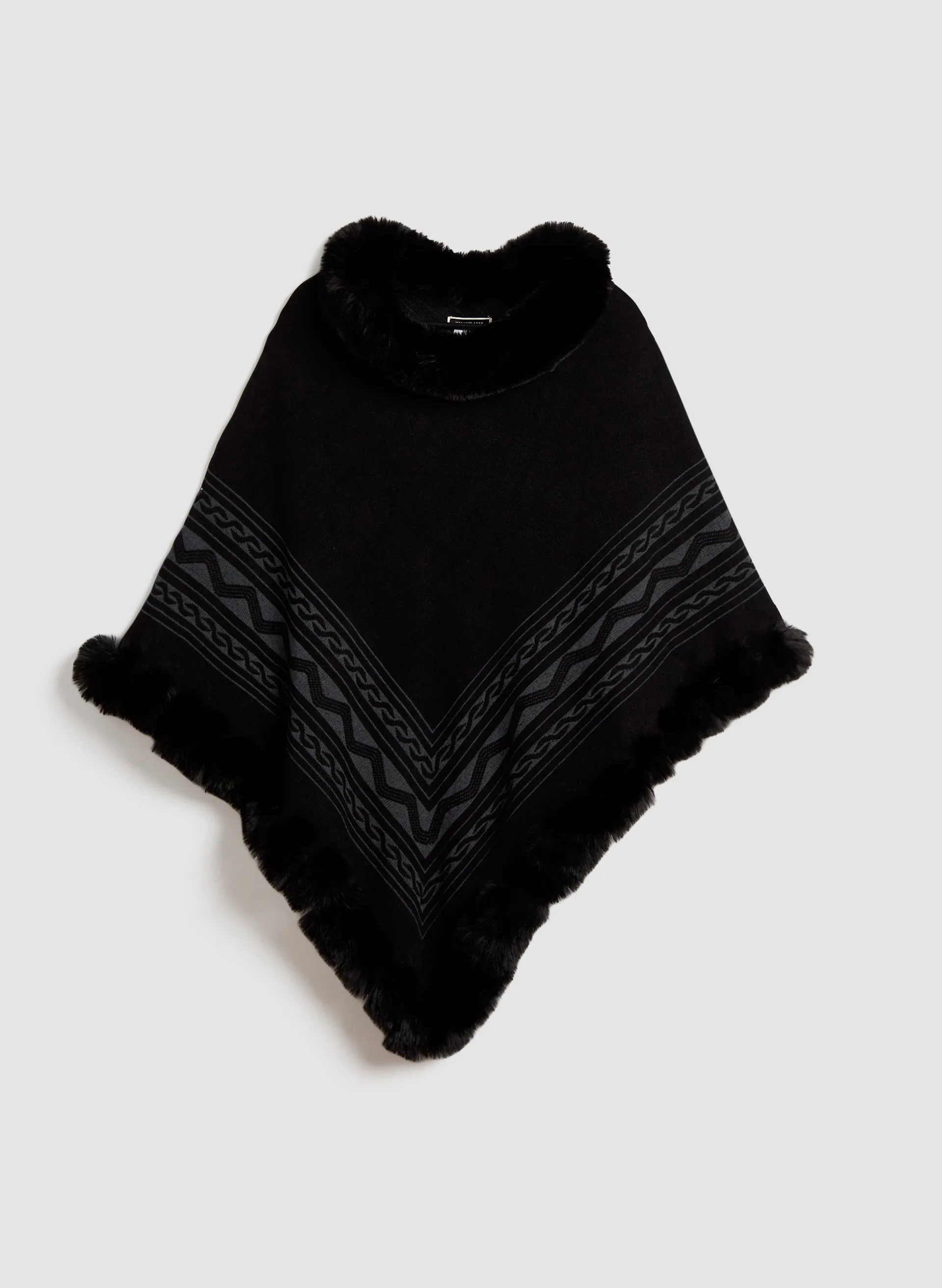 Faux Fur Trim Poncho