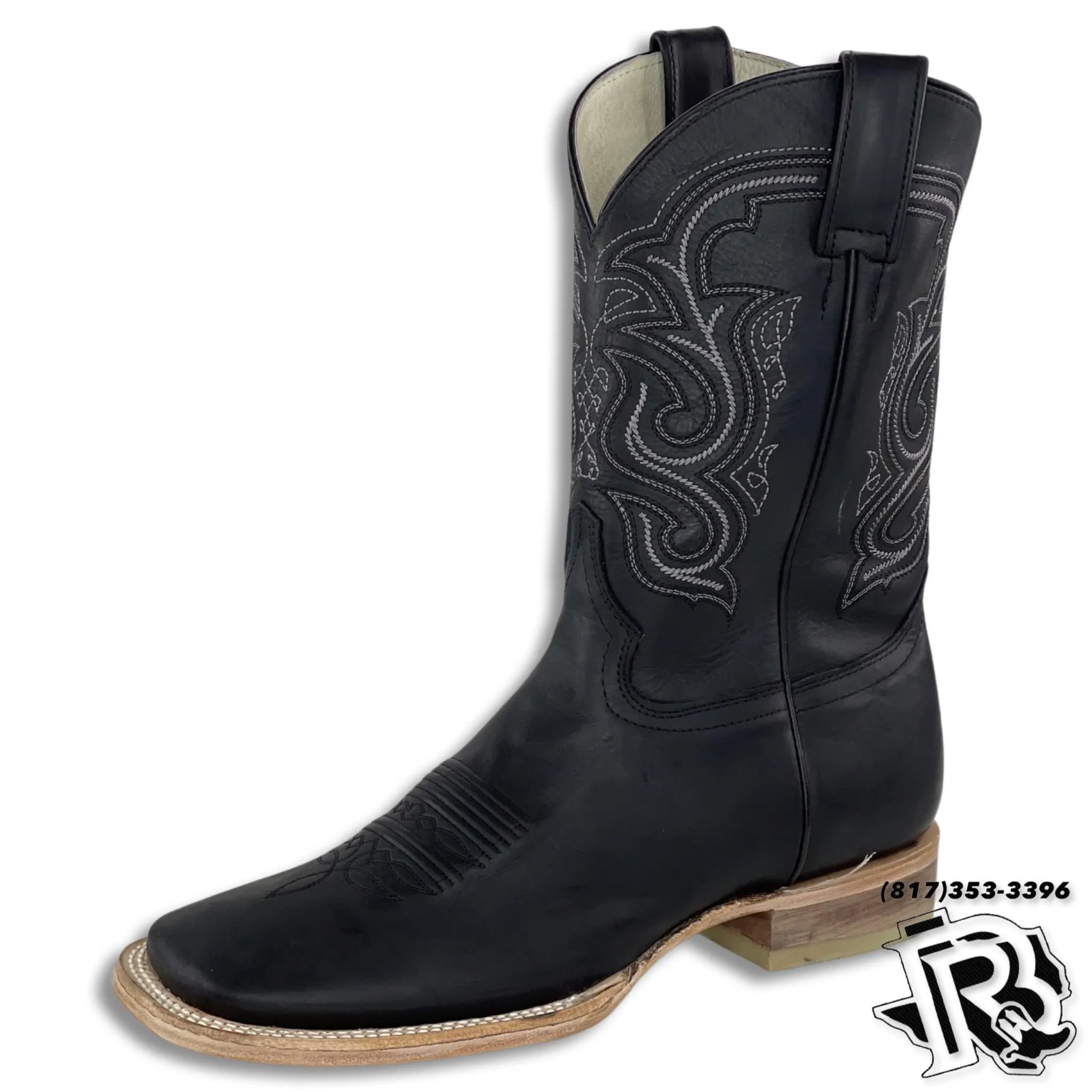 FLAT BLACK | MEN SQUARE TOE WESTERN BOOTS