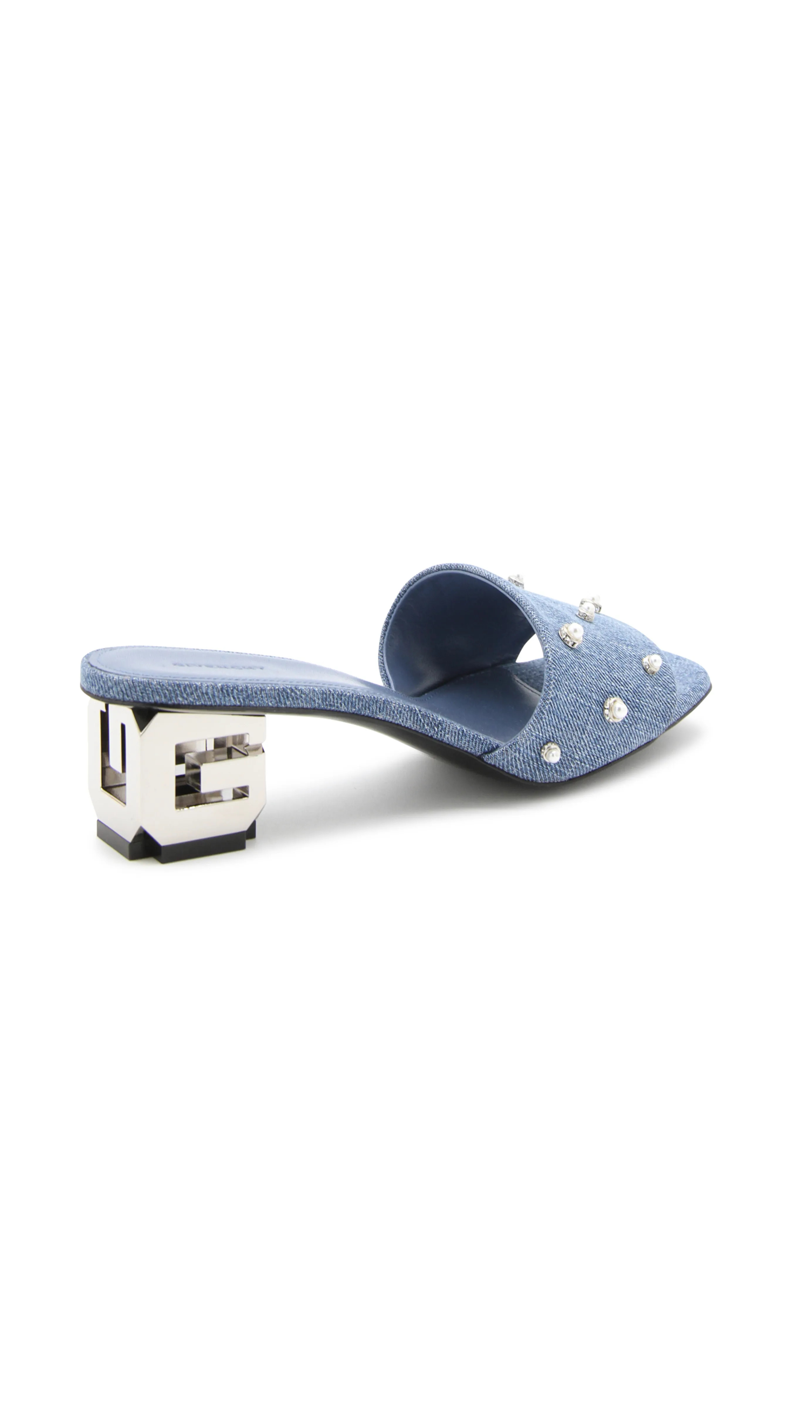 G Cube Mules in Denim with Pearls - Blue