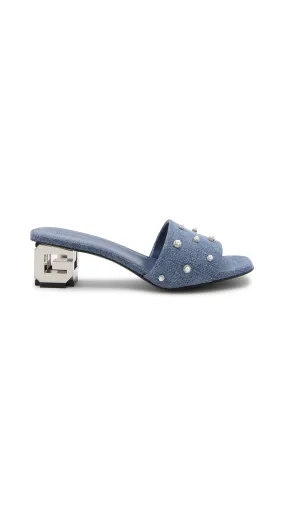 G Cube Mules in Denim with Pearls - Blue