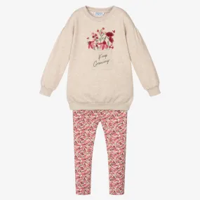 Girls Pink Floral Leggings Set