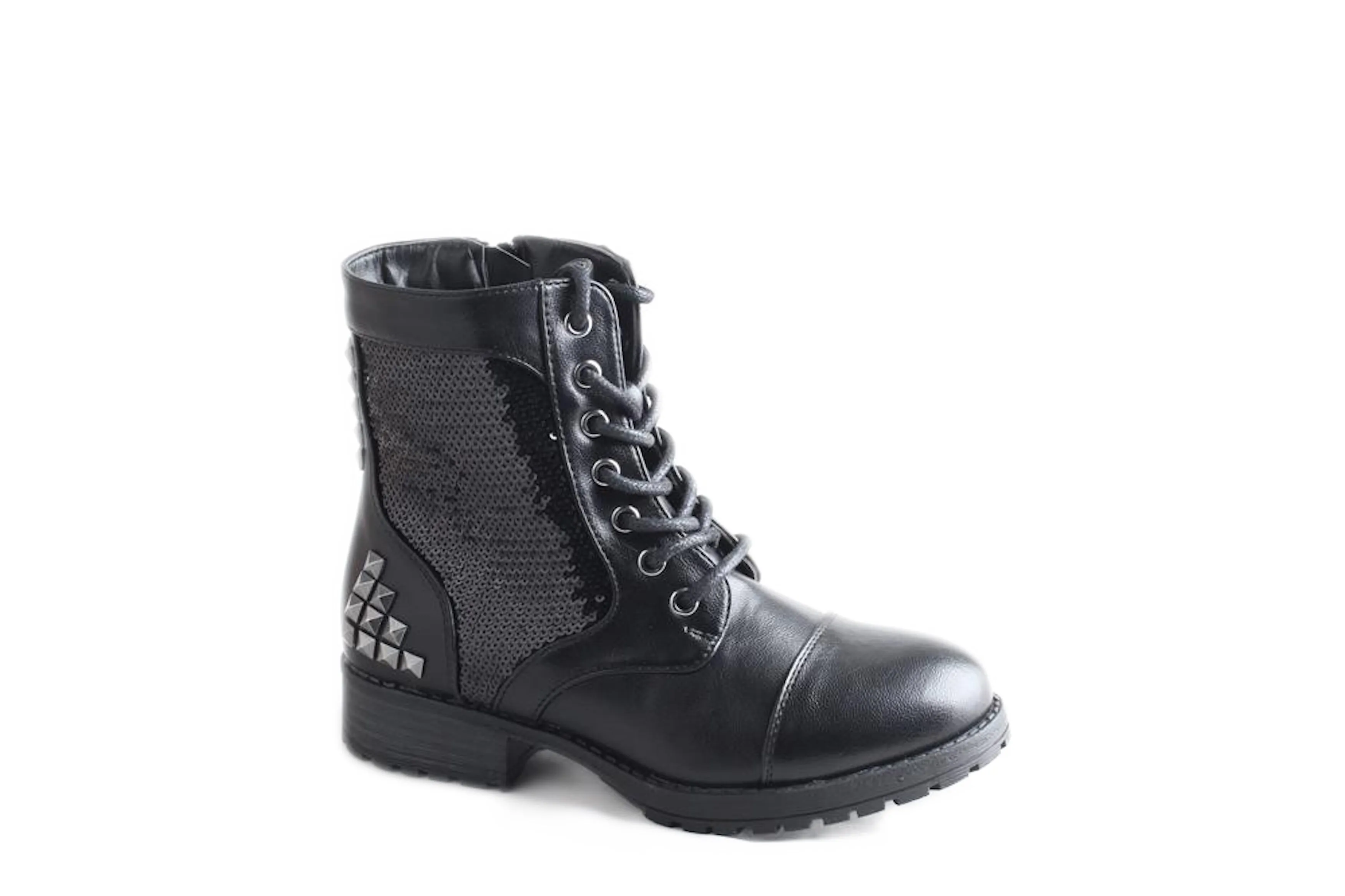 Gotta Flurt Girl's Swag II G Black Sequin Short Shaft Combat Boot