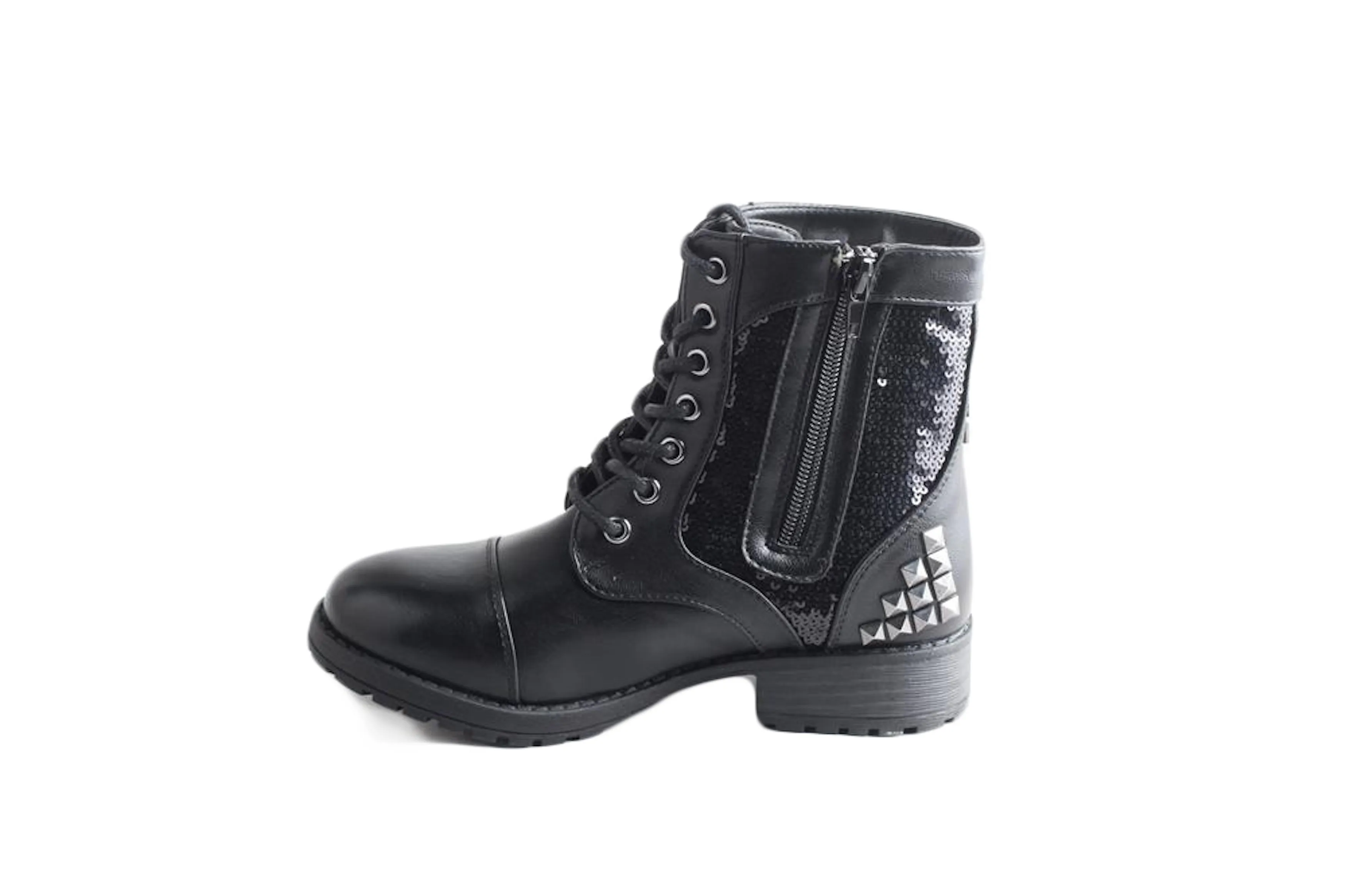 Gotta Flurt Girl's Swag II G Black Sequin Short Shaft Combat Boot