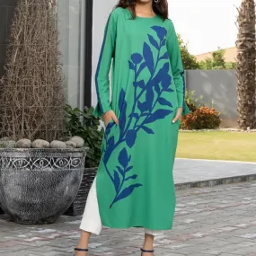 Green Meadow Blue Floral Side Slit Kurti MAX004