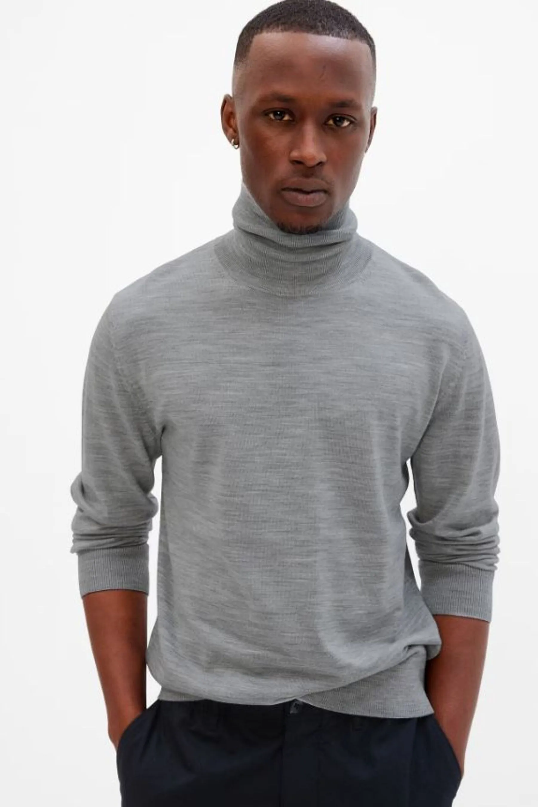 Grey Merino Turtleneck Jumper