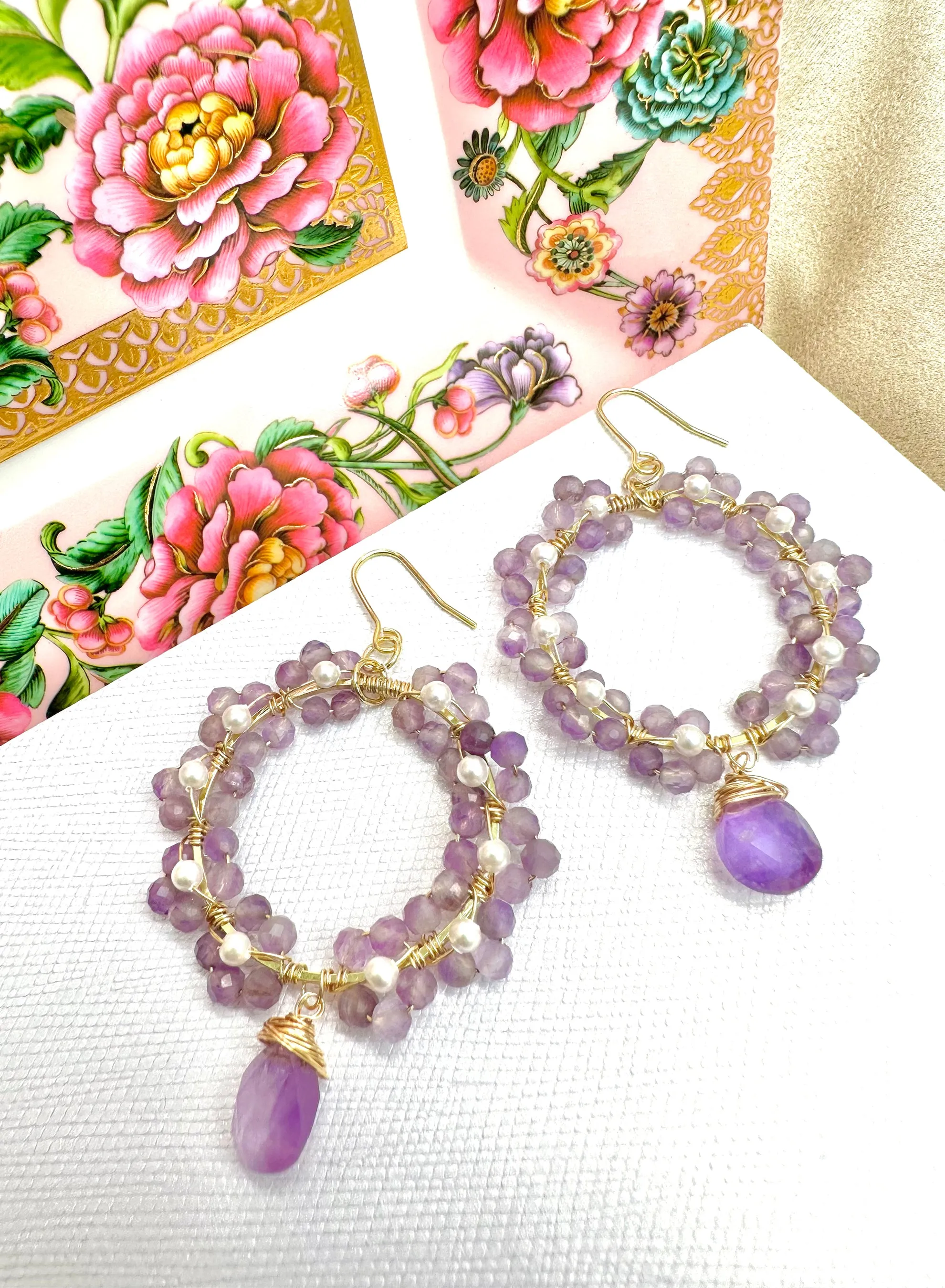 Handcrafted Flower Amethyst Earrings KE027