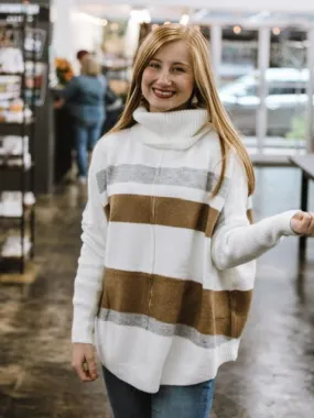 Ivory Striped Turtleneck Sweater