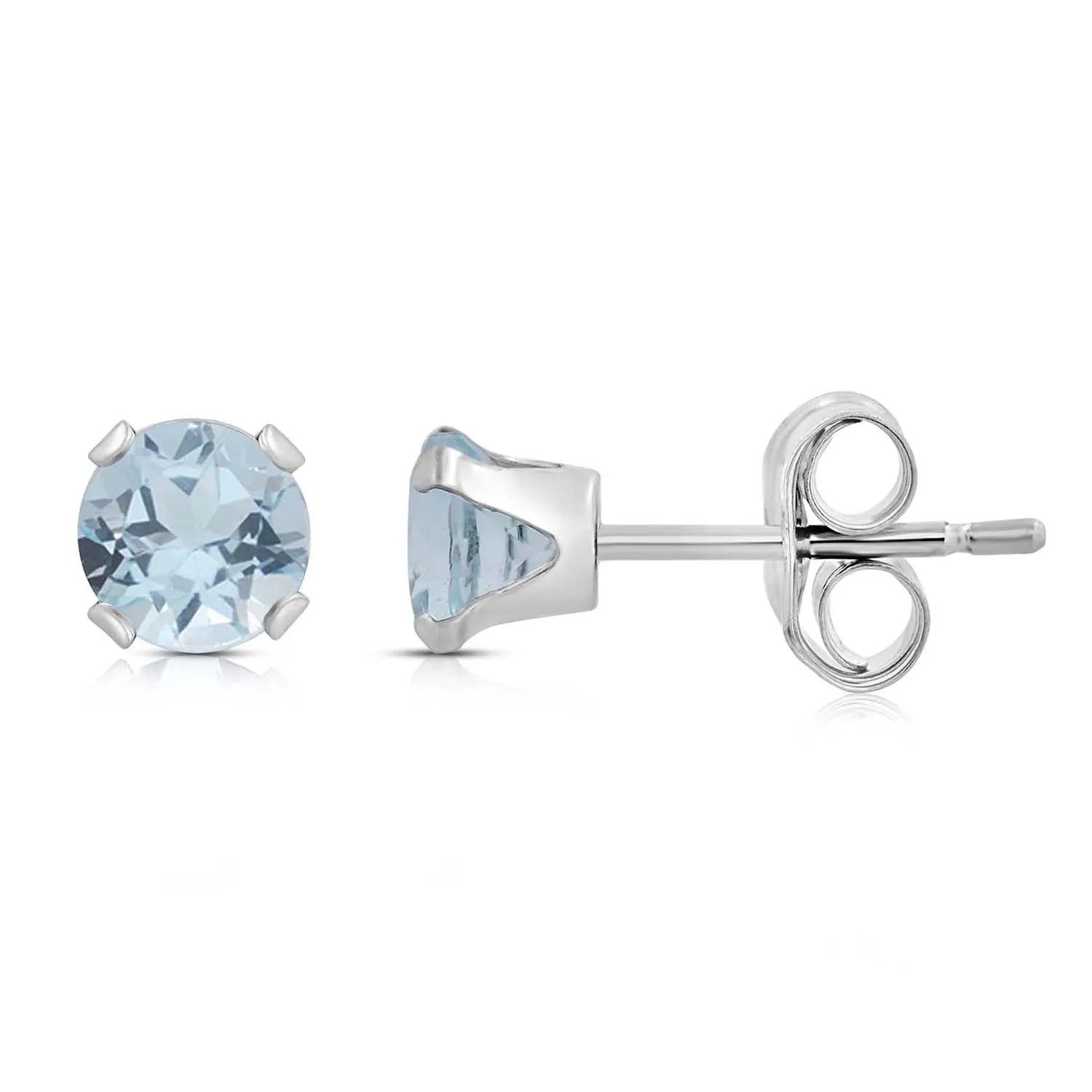 Jewelili 10K White Gold 6 MM Round Aquamarine Stud Earrings