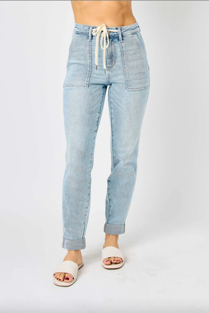 Judy Blue Vintage Wash Double Cuffed Denim Joggers